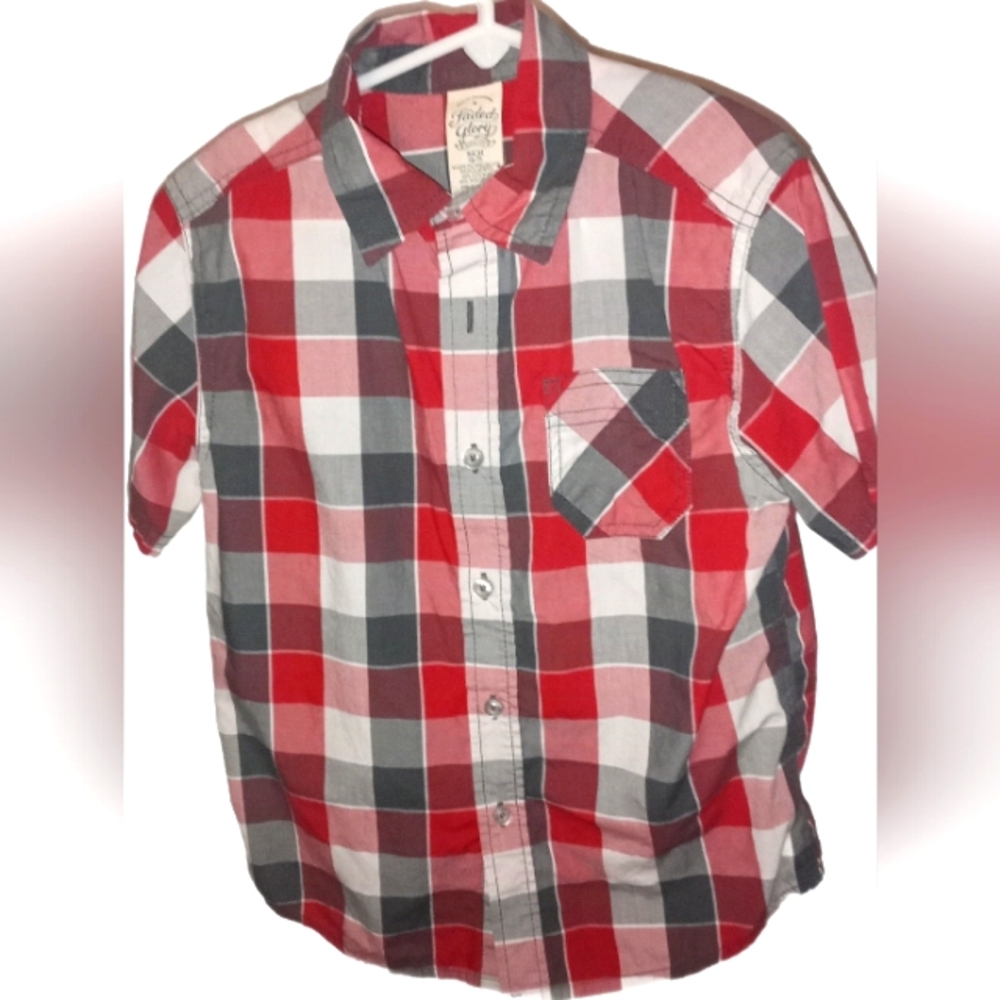 Faded Glory Red and Gray Plaid Kids Shirt